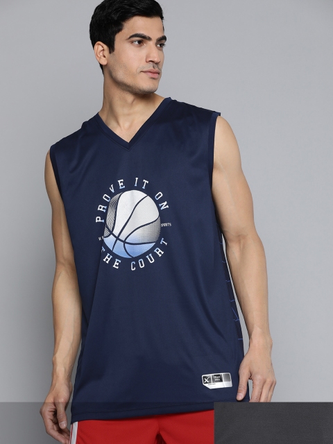 

HRX by Hrithik Roshan Men Pack of 2 Blue & Grey Printed Rapid-Dry Basketball T-shirt, Navy blue