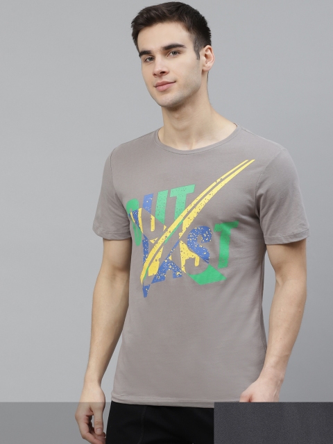

HRX By Hrithik Roshan Men Pack of 2 Grey Typographic Bio-Wash Lifestyle T-shirt