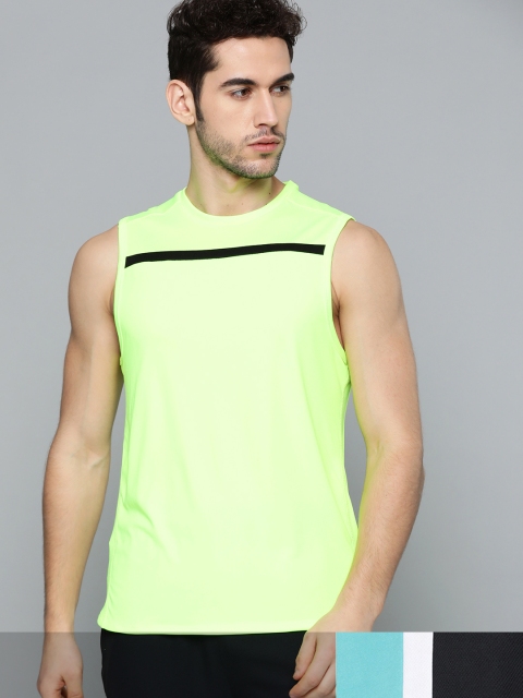 

HRX by Hrithik Roshan Men Pack of 2 Green & Blue Solid Rapid-Dry Training T-shirt, Yellow