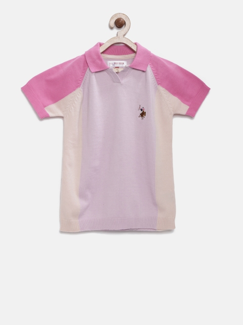 

U.S. Polo Assn. Kids Girls Pink Colourblocked Polo Pure Cotton T-shirt