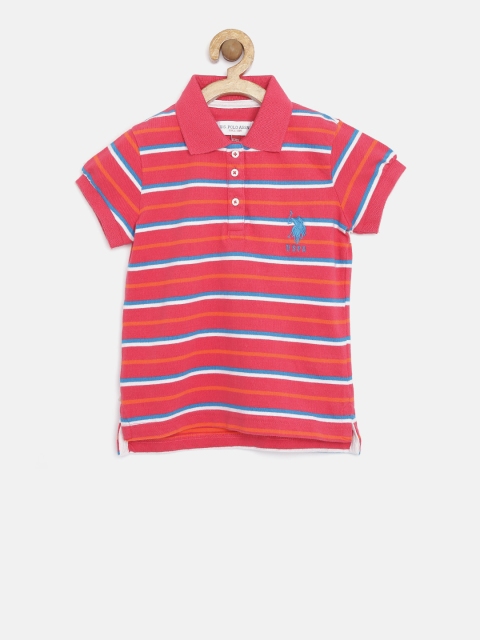 

U.S. Polo Assn. Kids Girls Pink Striped Polo Collar T-shirt