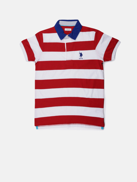 

U.S. Polo Assn. Kids Boys Red & White Striped Polo Collar T-Shirt