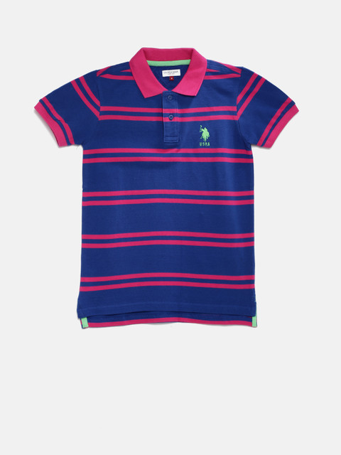 

U.S. Polo Assn. Kids Boys Blue & Pink Striped Polo Collar T-shirt