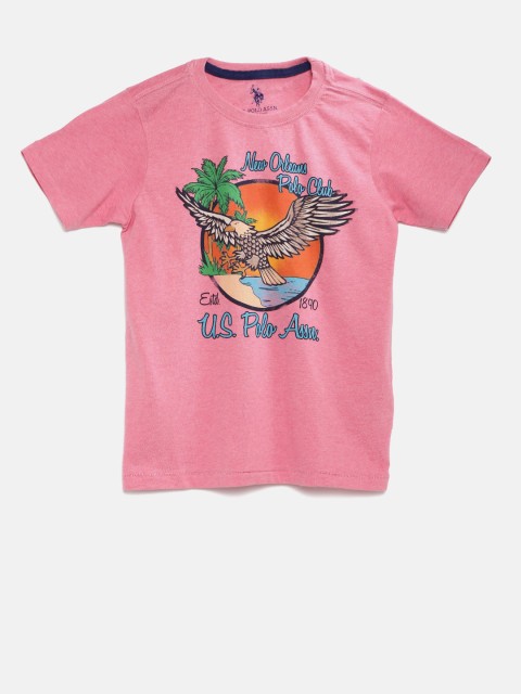 

U.S. Polo Assn. Kids Boys Pink Printed Round Neck T-shirt