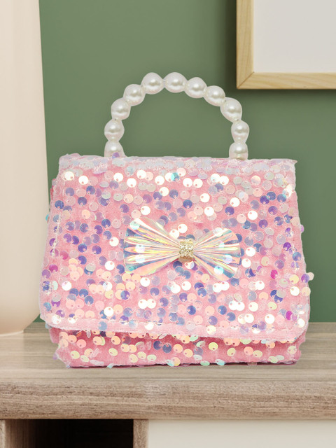 

POPLINS Girls Pink Sequined Embellished Structured Satchel