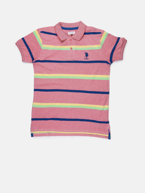 

U.S. Polo Assn. Kids Boys Pink Striped Polo Collar T-Shirt