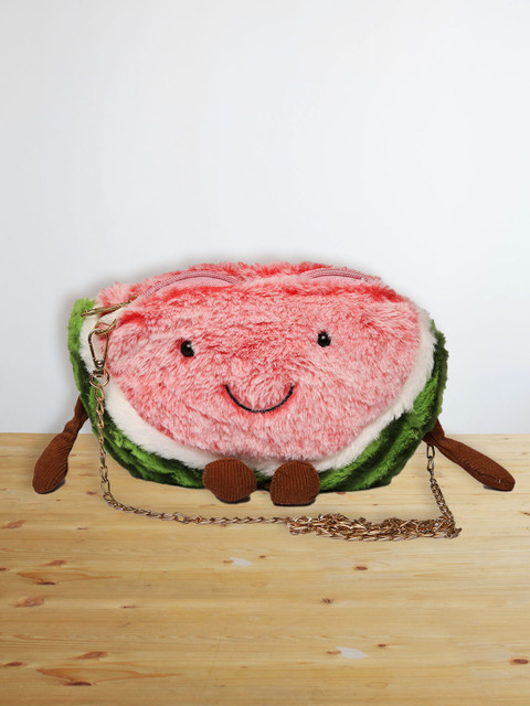 

POPLINS Unisex Kids Red Watermelon Fluffy Fur Sling Bag