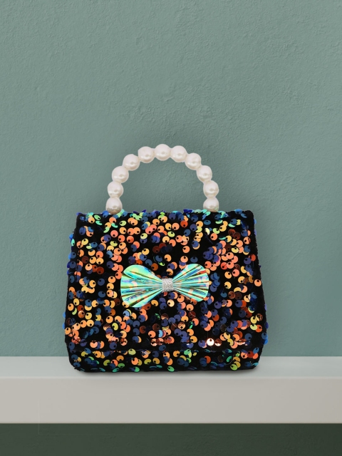 

POPLINS Black Embellished Suede Structured Handheld Bag with Bow Detail
