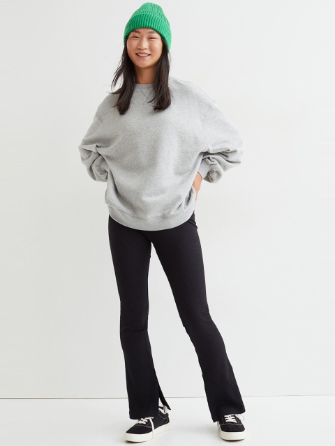 

H&M Women Black Flared Slit-Detail Leggings