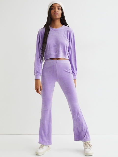 

H&M Women Purple Ribbed Velour Leggings