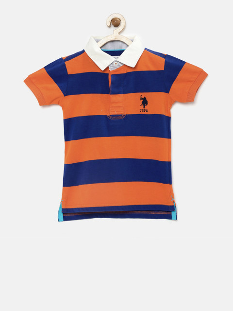 

U.S. Polo Assn. Kids Boys Orange & Blue Striped Polo Collar T-shirt