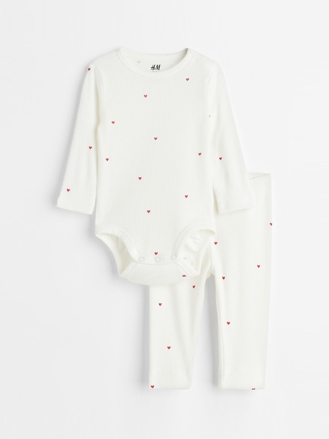 

H&M Girls Off White Ribbed Cotton Set