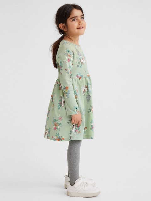 

H&M Girls Green Printed Cotton Jersey Dress