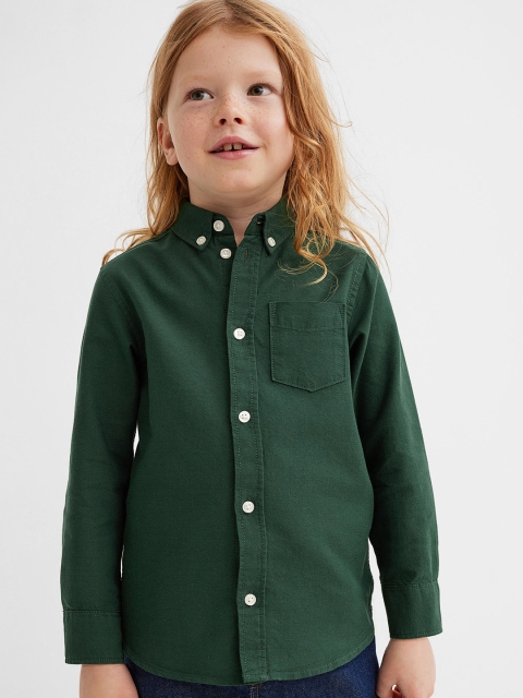 

H&M Boys Green Solid Cotton Oxford Shirt