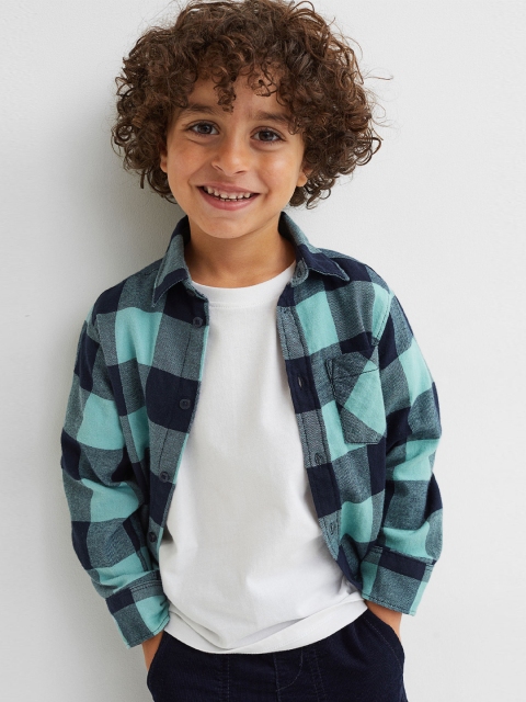 

H&M Boys Turquoise Checked Cotton Flannel Shirt, Turquoise blue
