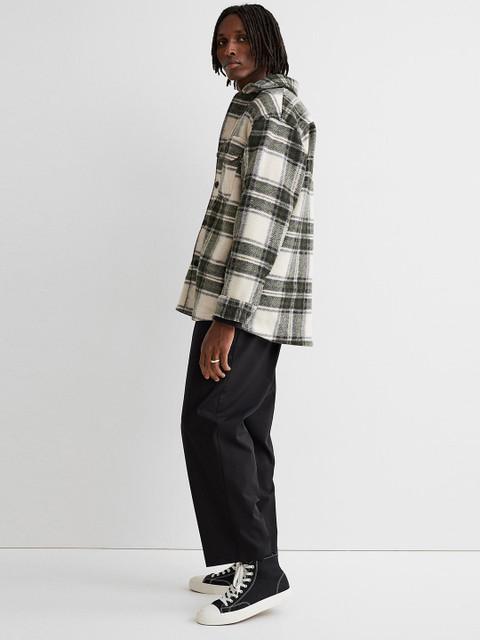 

H&M Men Green & White Checked Relaxed Fit Overshirt