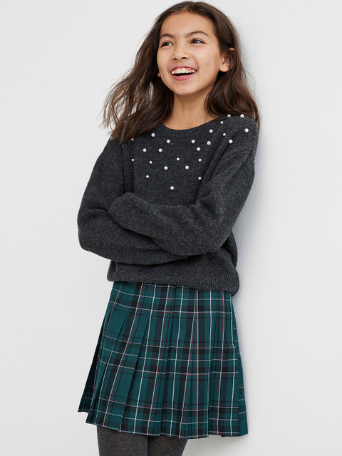 

H&M Girls Green Checked Pleated Skirt