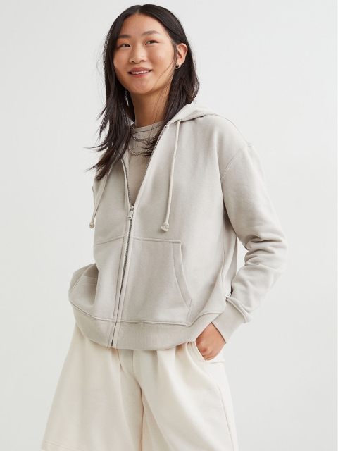 

H&M Women Beige Zip-through Hoodie