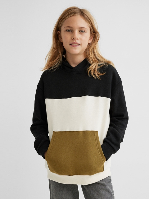 

H&M Boys Black & White Colourblocked Hooded Top