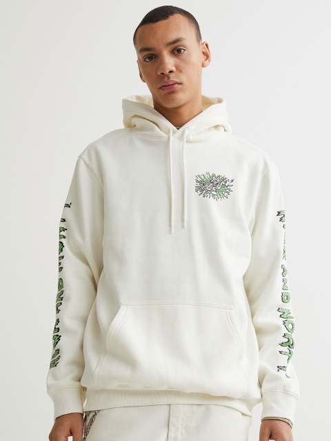 

H&M Men White Printed Regular Fit Hoodie