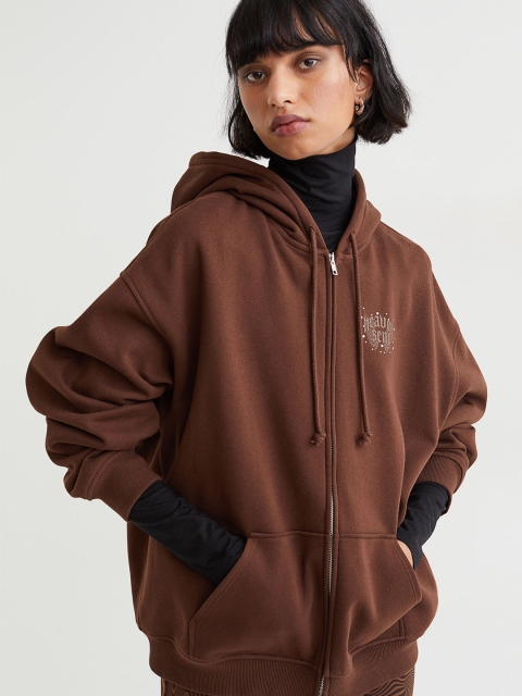 

H&M Women Brown Solid Oversized Zip-Through Hoodie