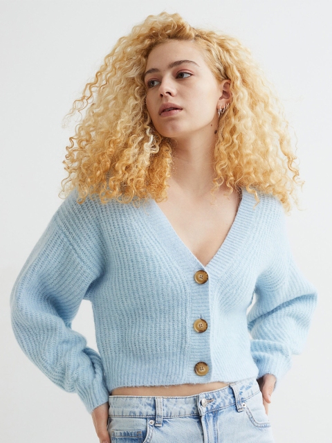 

H&M Women Blue Rib-Knit Cardigan