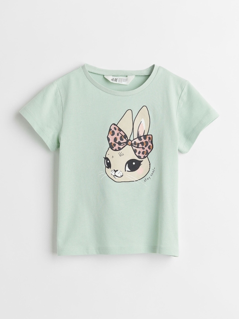 

H&M Girls Green Cotton Printed Jersey Top