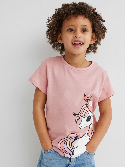

H&M Girls Pink Printed Pure Cotton Jersey Top