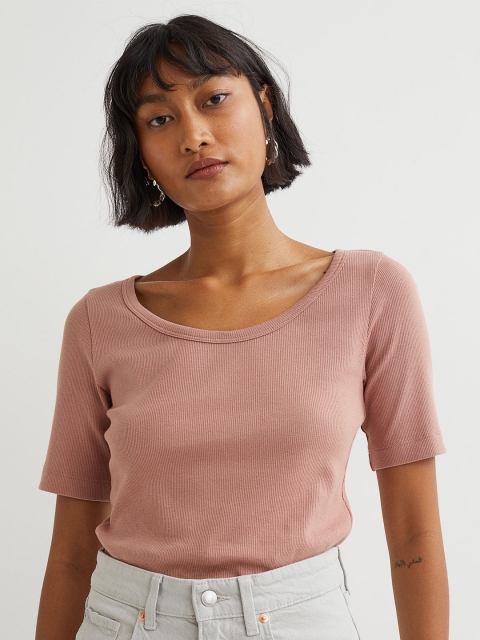 

H&M Women Pink Ribbed Top