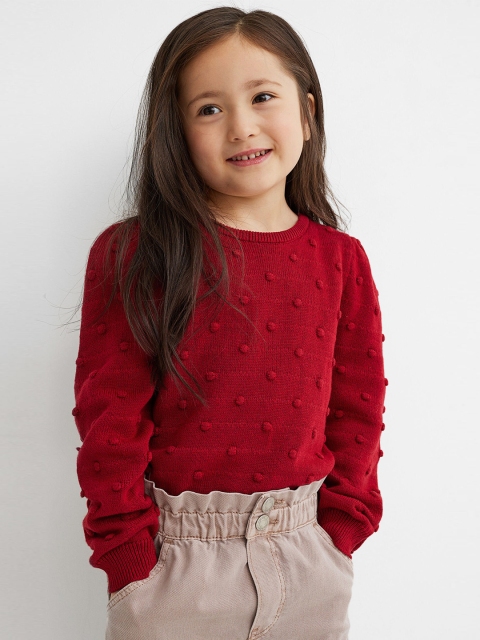 

H&M Girls Red Textured-Knit Jumper