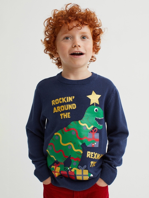 

H&M Boys Navy Blue Printed Knitted Jumper