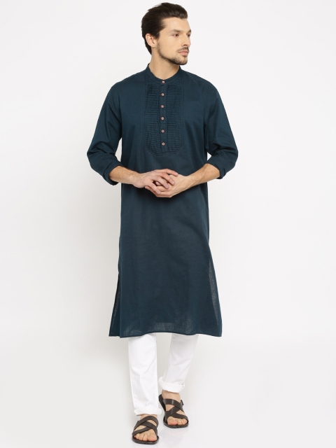 

British Club Men Teal Blue Solid Straight Kurta