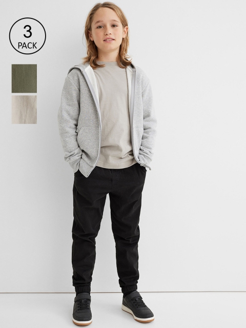 

H&M Boys Solid 3-Pack Twill Joggers, Black