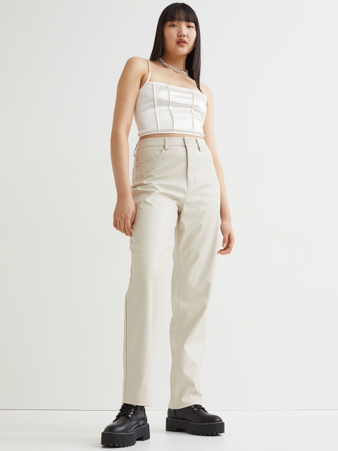 

H&M Women Beige Imitation Leather Trousers