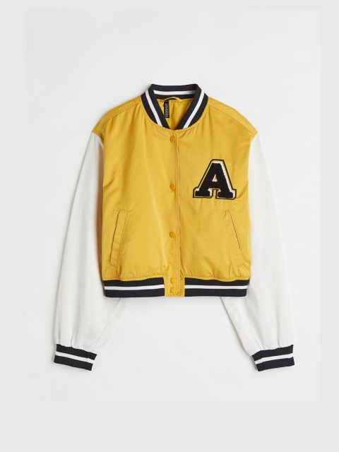 

H&M Women Yellow & White Block-Coloured Baseball Jacket