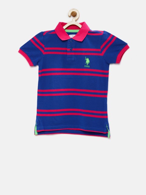 

U.S. Polo Assn. Kids Boys Blue Striped Polo Collar T-Shirt