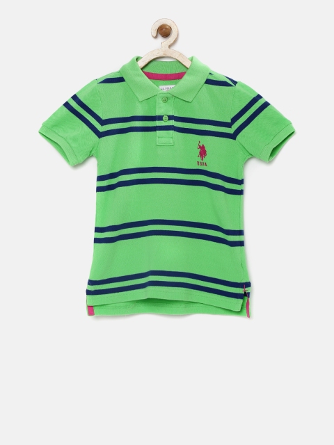 

U.S. Polo Assn. Kids Boys Green & Navy Striped Polo Collar T-shirt
