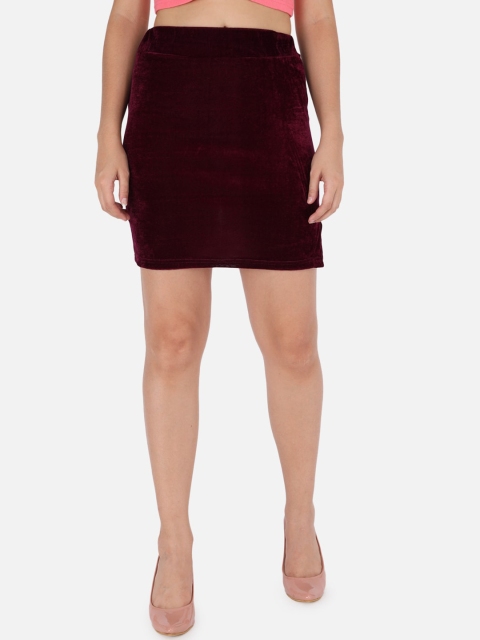 

Trend Arrest Women Maroon Solid Velvet Fitted Mini Skirt