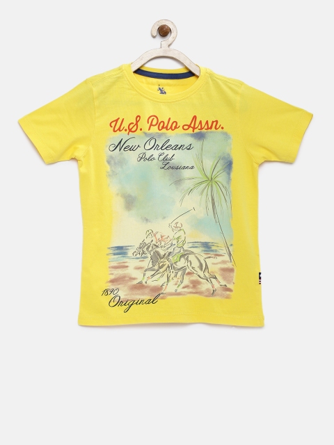 

U.S. Polo Assn. Kids Boys Yellow Printed Round Neck T-shirt