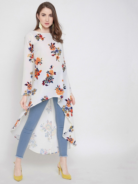 

Berrylush White & Coral Floral Printed Tunic
