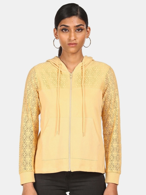 

Sugr Women Beige Printed Pure Cotton Hooded Sweatshirt