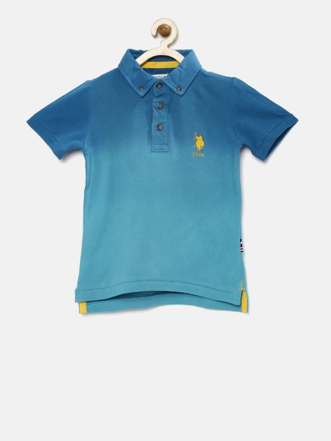 

U.S. Polo Assn. Kids Boys Blue Ombre-Dyed Polo Collar T-shirt