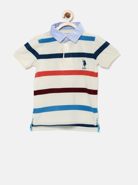 

U.S. Polo Assn. Kids Boys Cream-Coloured Striped Polo Collar T-shirt