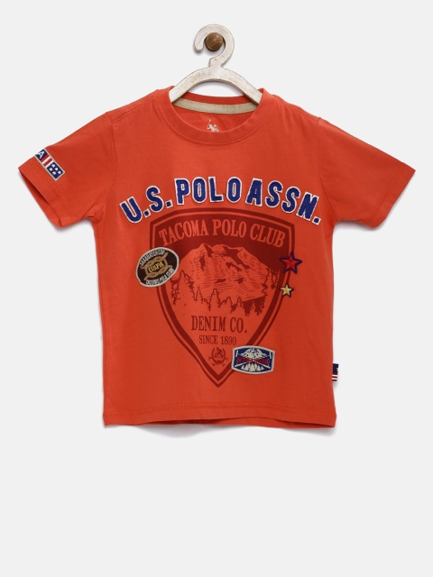 

U.S. Polo Assn. Kids Boys Orange Printed Round Neck T-shirt