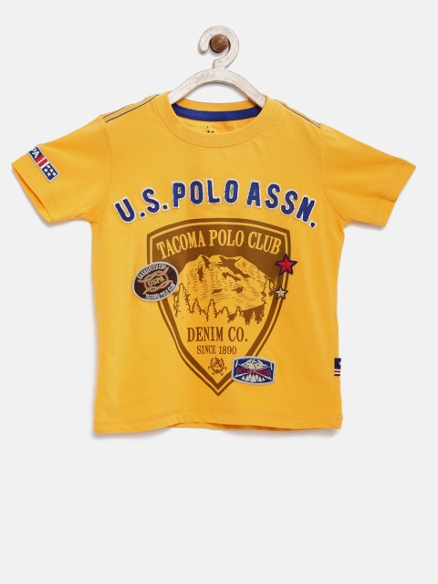 

U.S. Polo Assn. Kids Boys Yellow Printed Round Neck T-shirt