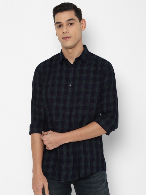 

Allen Solly Men Navy Blue & Green Slim Fit Checked Pure Cotton Casual Shirt