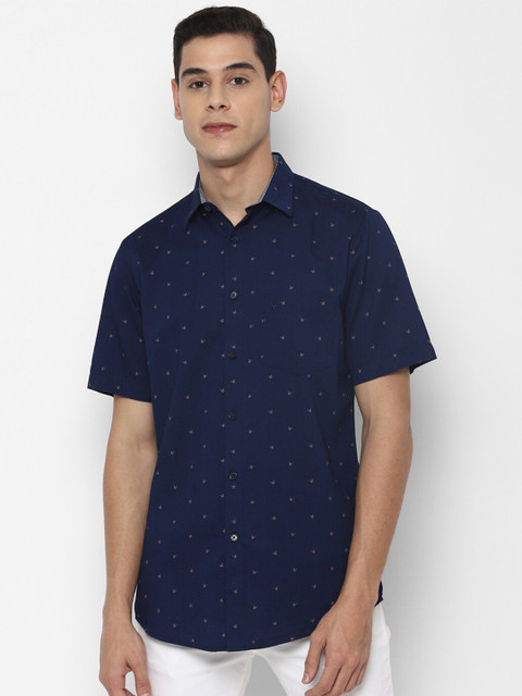 

Allen Solly Men Navy Blue Slim Fit Printed Casual Pure Cotton Shirt