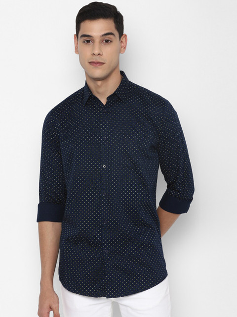 

Allen Solly Men Navy Blue Slim Fit Printed Pure Cotton Casual Shirt