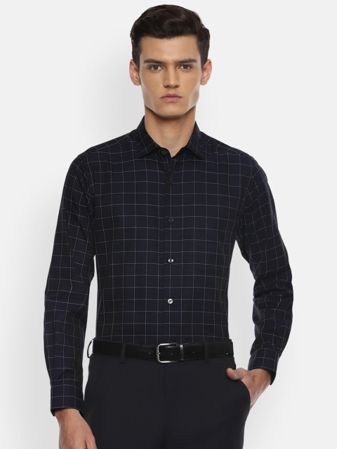 

Louis Philippe Men Navy Blue Checked Pure Cotton Shirt