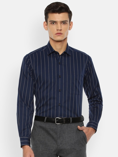 

Louis Philippe Men Navy Blue Slim Fit Striped Pure Cotton Formal Shirt